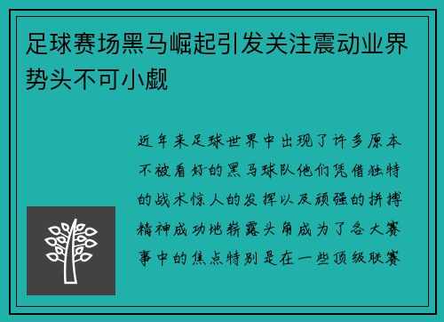 足球赛场黑马崛起引发关注震动业界势头不可小觑